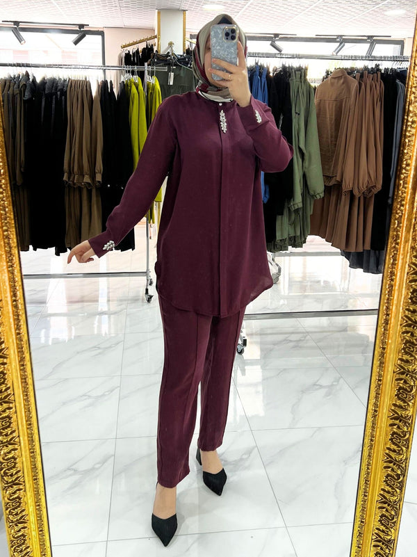 Armine Asymmetric Cut Women's Suit Claret Red