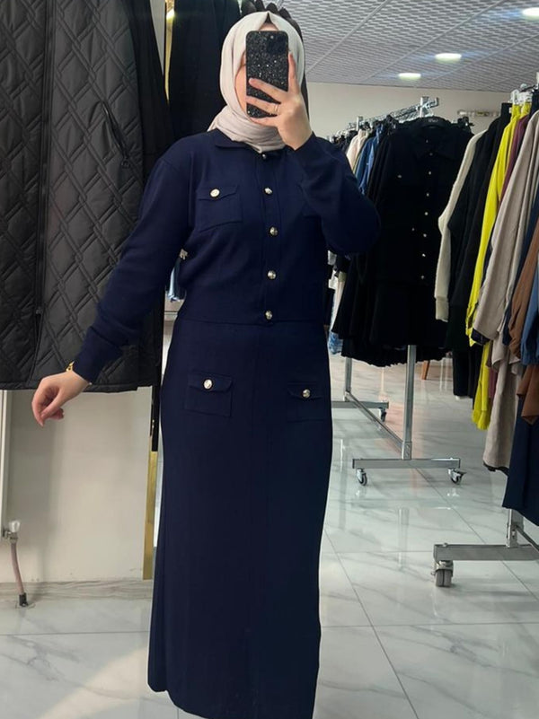 Armine Trend Düğme Detaylı Triko Takım